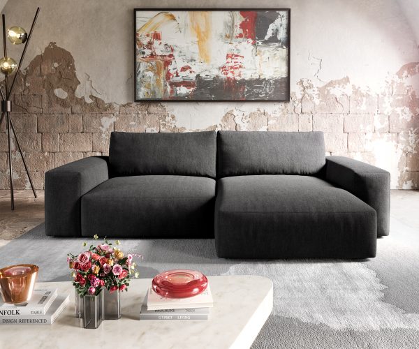 Rohová sedačka Lanzo XL 280x175 cm z mikrovlákna čierna variabilné ležadlo - Image 2