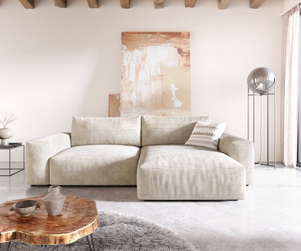 Rohová sedačka Lanzo XL 280x175 cm manšestrová béžová variabilné ležadlo - Image 2