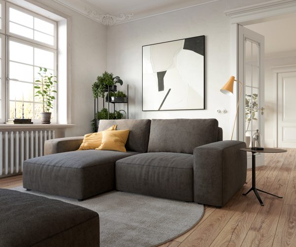 Rohová pohovka Lanzo D 260x160 cm mikrovlákno khaki hnedá variabilné ležadlo s taburetkou
