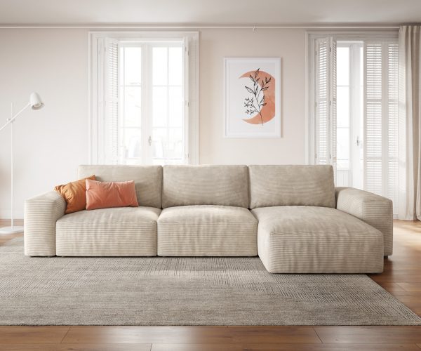 Rohová pohovka Lanzo L 360x160 cm manšestrová béžová leňoška variabilná - Image 2