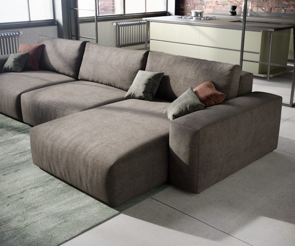 Rohová pohovka Lanzo XL 380x175 cm mikrovlákno khaki hnedá variabilné ležadlo - Image 4