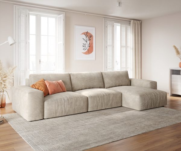 Rohová sedačka Lanzo XL 380x175 cm manšestrová béžová variabilné ležadlo