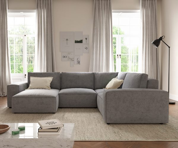 Pohovka v tvare U Lanzo D 330x230 cm mikrovlákno sivá variabilné ležadlo - Image 2