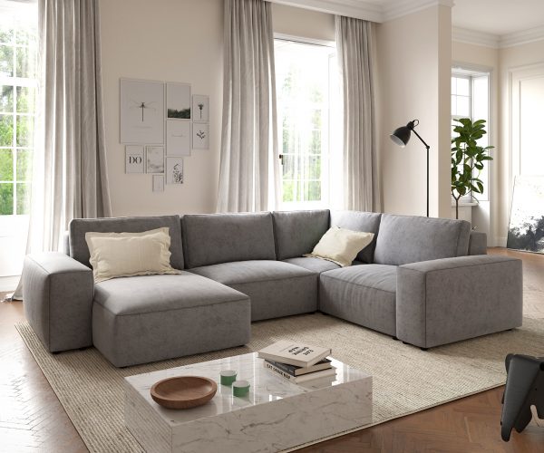 Pohovka v tvare U Lanzo D 330x230 cm mikrovlákno sivá variabilné ležadlo