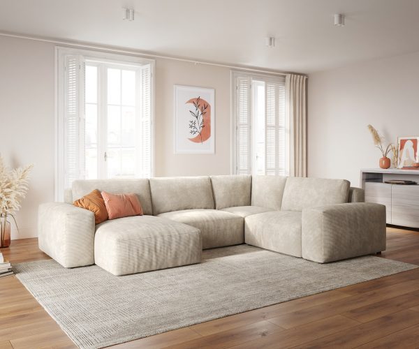 Pohovka v tvare U Lanzo D 330x230 cm manšestrová béžová variabilné ležadlo