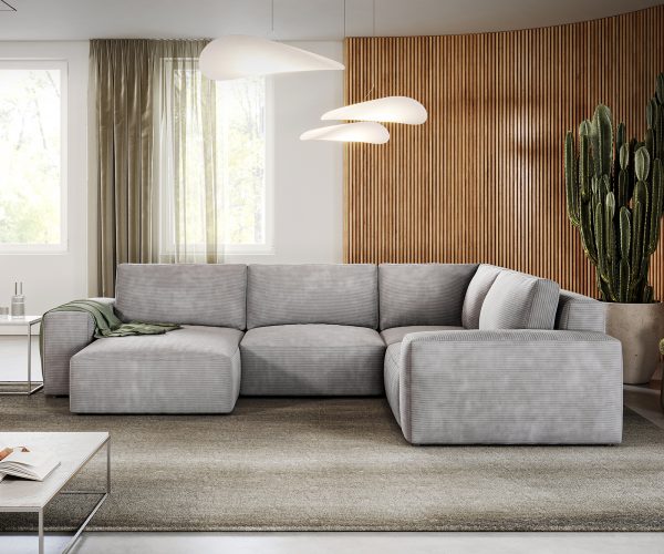 Pohovka v tvare U Lanzo D 330x230 cm manšestrová strieborno-sivá variabilné kreslo - Image 2