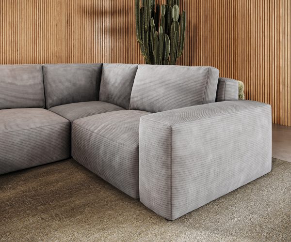 Pohovka v tvare U Lanzo D 330x230 cm manšestrová strieborno-sivá variabilné kreslo - Image 5