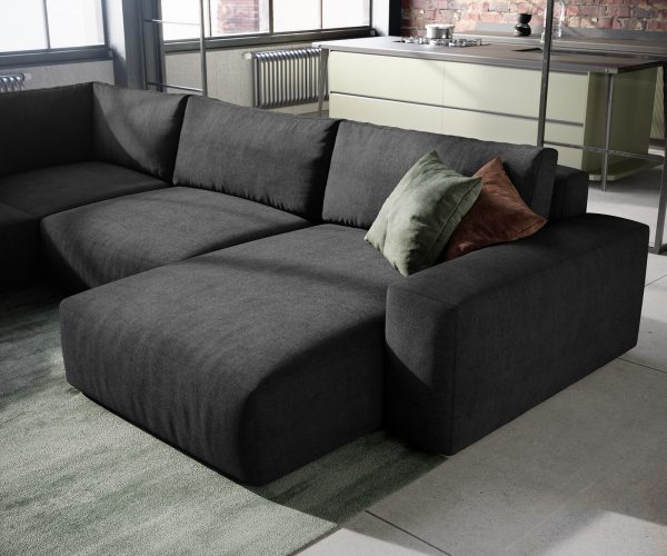 Pohovka v tvare U Lanzo XL 370x260 cm z mikrovlákna čierna variabilné ležadlo - Image 5