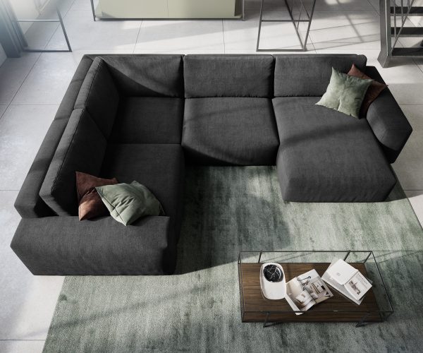 Pohovka v tvare U Lanzo XL 370x260 cm z mikrovlákna čierna variabilné ležadlo - Image 4