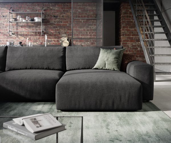 Pohovka v tvare U Lanzo XL 370x260 cm z mikrovlákna čierna variabilné ležadlo - Image 6