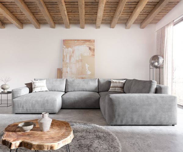 Pohovka v tvare U Lanzo XL 370x260 cm manšestrová strieborno-sivá variabilné kreslo - Image 2