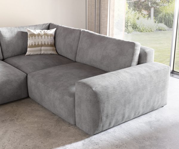 Pohovka v tvare U Lanzo XL 370x260 cm manšestrová strieborno-sivá variabilné kreslo - Image 6