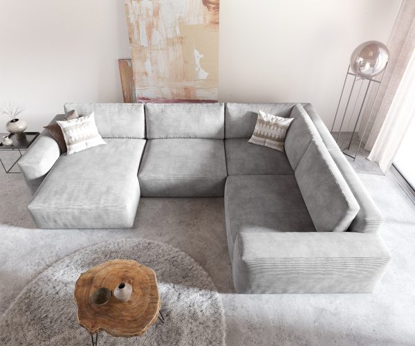 Pohovka v tvare U Lanzo XL 370x260 cm manšestrová strieborno-sivá variabilné kreslo - Image 4