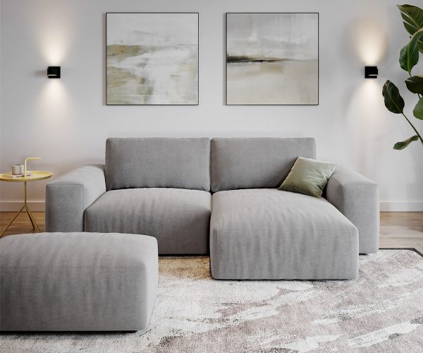 Rohová pohovka Lanzo L 260x160 cmmikrovlákno šedá variabilní s taburetem - Image 2