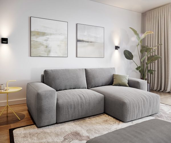 Rohová pohovka Lanzo L 260x160 cmmikrovlákno šedá variabilní s taburetem