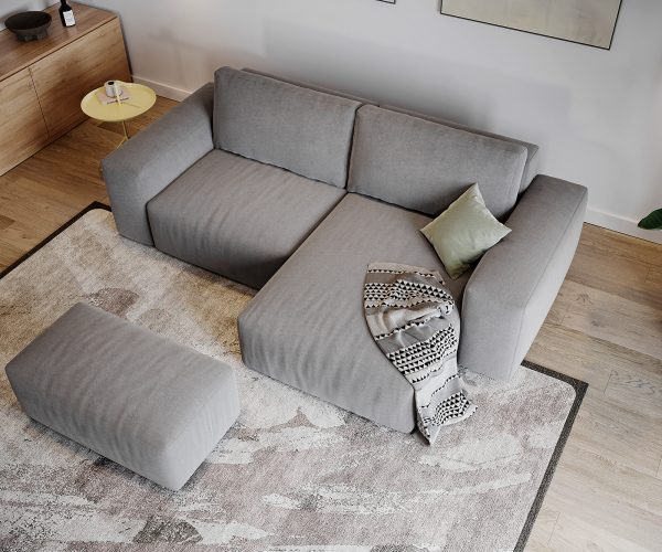 Rohová pohovka Lanzo L 260x160 cmmikrovlákno šedá variabilní s taburetem - Image 6