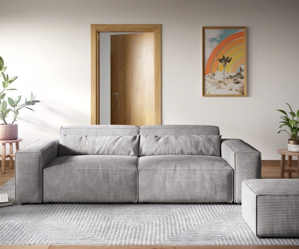 Veľká pohovka Sirpio XL 270x125 cm strieborná sivá manšestrová s podnožkou - Image 2