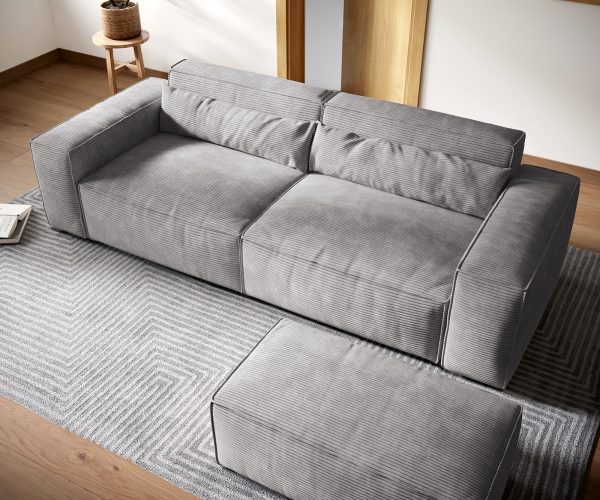 Veľká pohovka Sirpio XL 270x125 cm strieborná sivá manšestrová s podnožkou - Image 4