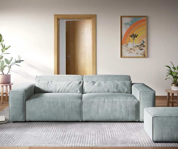 Veľká pohovka Sirpio XL 270x125 cm manšestrová pastelová modrá s podnožkou - Image 2