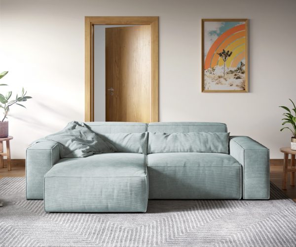 Rohová sedačka Sirpio XL 270x175 cm manšestrová pastelová modrá variabilné ležadlo - Image 2