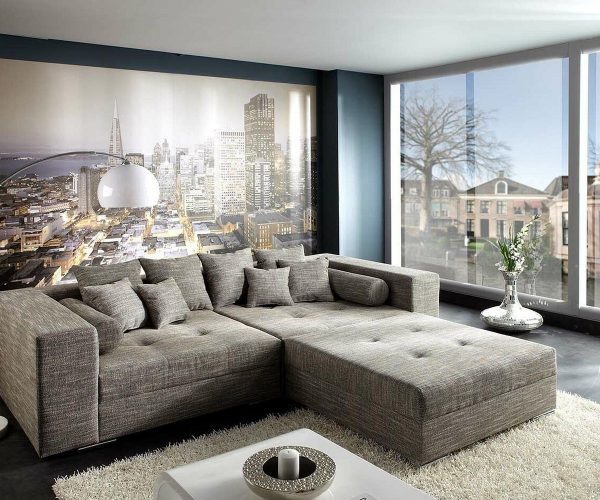 Velká pohovka Marlen 300x140 cm světle šedá s taburetem - Image 2