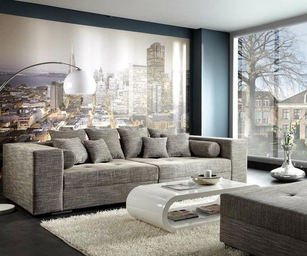Velká pohovka Marlen 300x140 cm světle šedá s taburetem