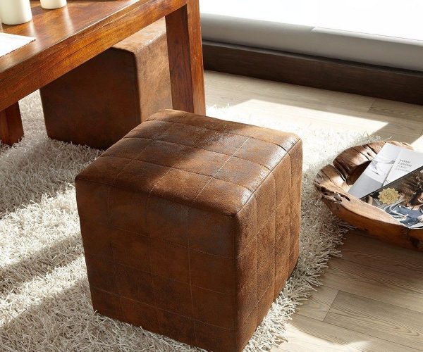 Stolička Dado 45x45 cm hnědá prošívaný vintage vzhled - Image 2