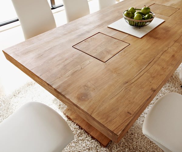 Jedálenský stôl Indra akácia prírodná 200x100 cm podstavec stĺpa z masívneho dreva - Image 2