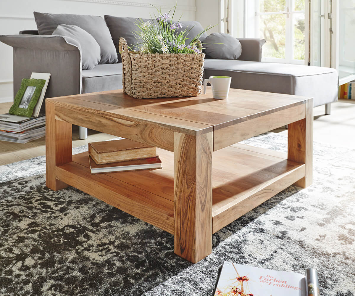 Konferenčný stolík Indra 80x80 cm prírodná akácia s policou