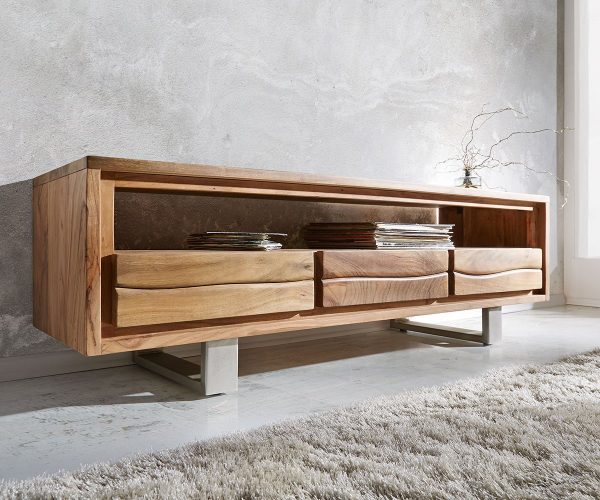 TV stolík Live Edge 146 cm akácia prírodná 3 zásuvky 1 priehradka - Image 2