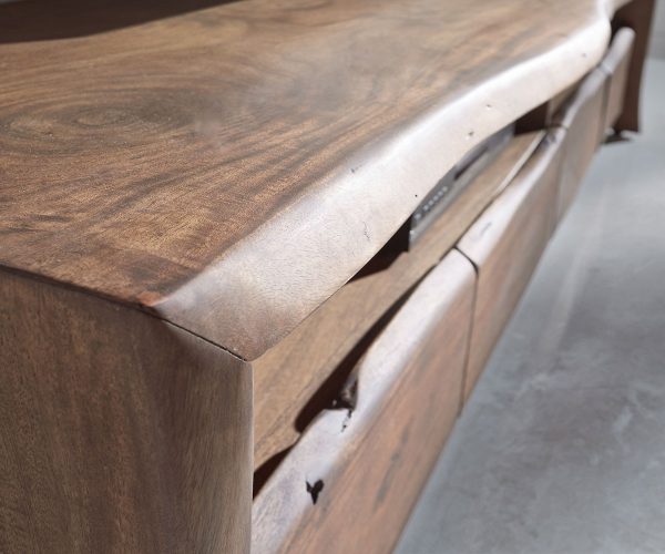 TV stolík Live Edge 190 cm akáciová hnedá 4 zásuvky 2 priehradky - Image 4
