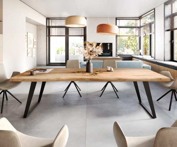 Jedálenský stôl Edge 260x100 XL akácia prírodný kovový hranatý - Image 2