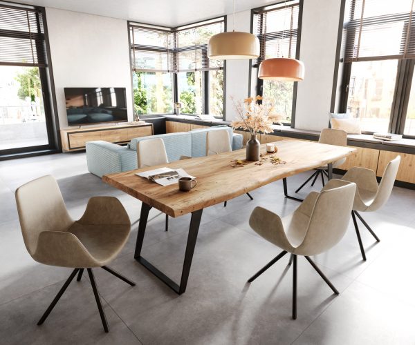 Jedálenský stôl Edge 260x100 XL akácia prírodný kovový hranatý - Image 6