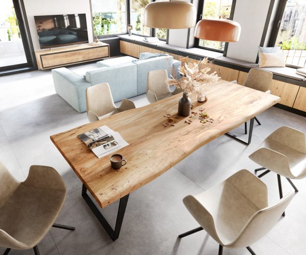 Jedálenský stôl Edge 260x100 XL akácia prírodný kovový hranatý - Image 4