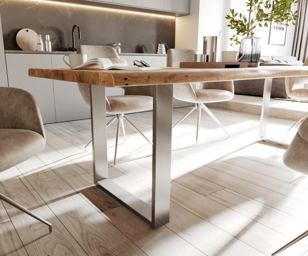 Jedálenský stôl Edge 260x100 prírodná akácia nerezová oceľ úzka podstava live - Image 6