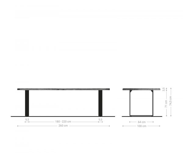 Jedálenský stôl Edge 260x100 prírodná akácia nerezová oceľ úzka podstava live - Image 7