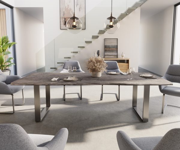 Jedálenský stôl Edge 260x100 Akácia platina Nerezová úzka podnož naživo - Image 2