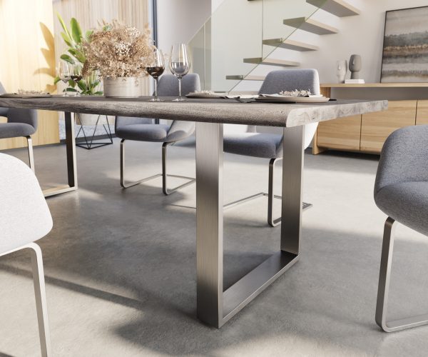 Jedálenský stôl Edge 260x100 Akácia platina Nerezová úzka podnož naživo - Image 5