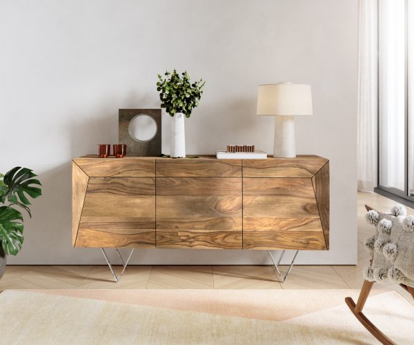 Komoda Wyatt 150 cm sheesham natural 3D vintage nerezová oceľ - Image 2