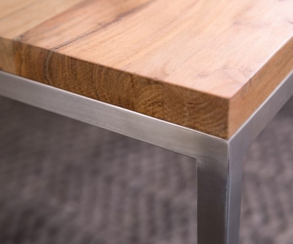 Konferenční stolek Tatius 80x80 Akácie Přírodní nerezový rám Průmyslový styl - Image 5