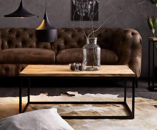 Konferenčný stolík Tatius 100x57 cm prírodná akácia čierna kovová podnož - Image 2