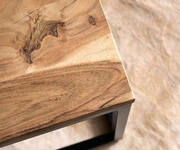 Konferenčný stolík Tatius 100x57 cm prírodná akácia čierna kovová podnož - Image 4