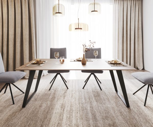 Jedálenský stôl Edge 200x100 Sheesham prírodný kovový skosený švajčiarsky okraj - Image 2