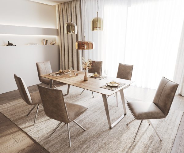 Jedálenský stôl Edge 200x100 sheesham prírodný nerezová oceľ šikmá podstava swiss edge - Image 6