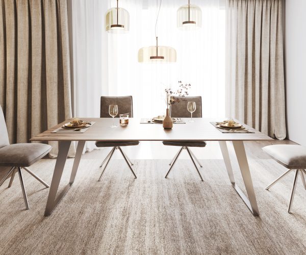 Jedálenský stôl Edge 200x100 sheesham prírodný nerezová oceľ šikmá podstava swiss edge - Image 2