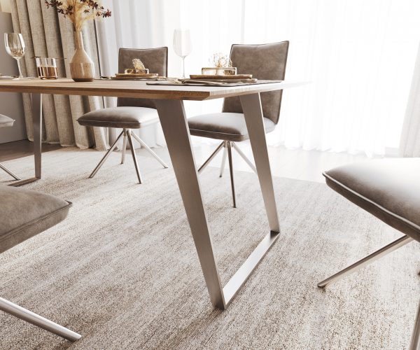 Jedálenský stôl Edge 200x100 sheesham prírodný nerezová oceľ šikmá podstava swiss edge - Image 5