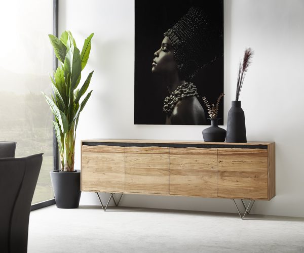 Komoda Stonegrace 200x45 cm prírodná akácia 4 dvierka nepravidelný okraj - Image 2