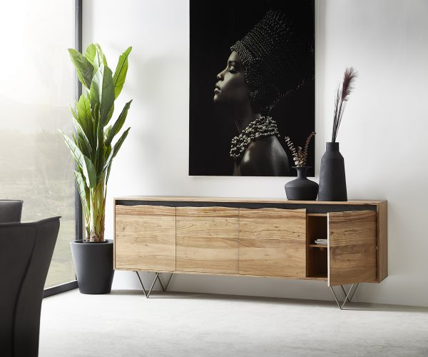 Komoda Stonegrace 200x45 cm prírodná akácia 4 dvierka nepravidelný okraj - Image 4
