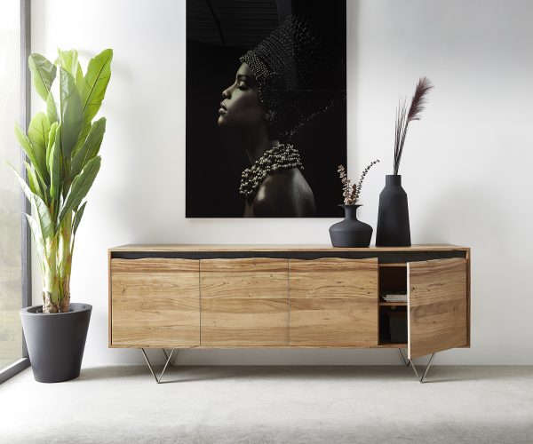 Komoda Stonegrace 200x45 cm prírodná akácia 4 dvierka nepravidelný okraj - Image 5