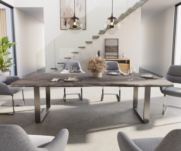 Jedálenský stôl Edge 260x100 XL Akácia platina Nerezová oceľ úzka nepravidelná hrana - Image 2
